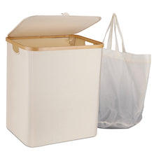 Load image into Gallery viewer, Laundry Basket with Lid, 60L Collapsible Large Laundry Hamper with Lid and Removable Laundry Bag, Waterproof Laundry Sorter Storage Made of Bamboo and Oxford