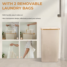 Load image into Gallery viewer, Laundry Basket with Lid, 100L Large Laundry Collector Storage Basket with 2 Removable Washable Laundry Bags, Foldable Big Laundry Sorter Made of Bamboo and Oxford Fabric for Bedrooms, Bathroom