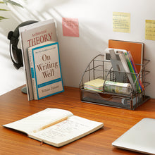 Load image into Gallery viewer, UPGRADE Desk Organizer, Mesh Office Supplies Desk Accessories, Office Desktop Pen Holder Caddy with 5 Compartments and 1 Large Drawer for School Office Bedroom Home (Metallic black)