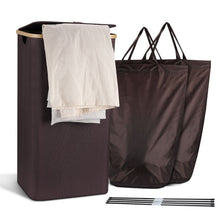 Load image into Gallery viewer, Laundry Basket with Lid, 100L Laundry Collector Storage Basket with 2 Removable Washable Laundry Bags, Foldable Laundry Sorter Made of Bamboo and Oxford Fabric for Bedrooms, Bathroom, Brown

