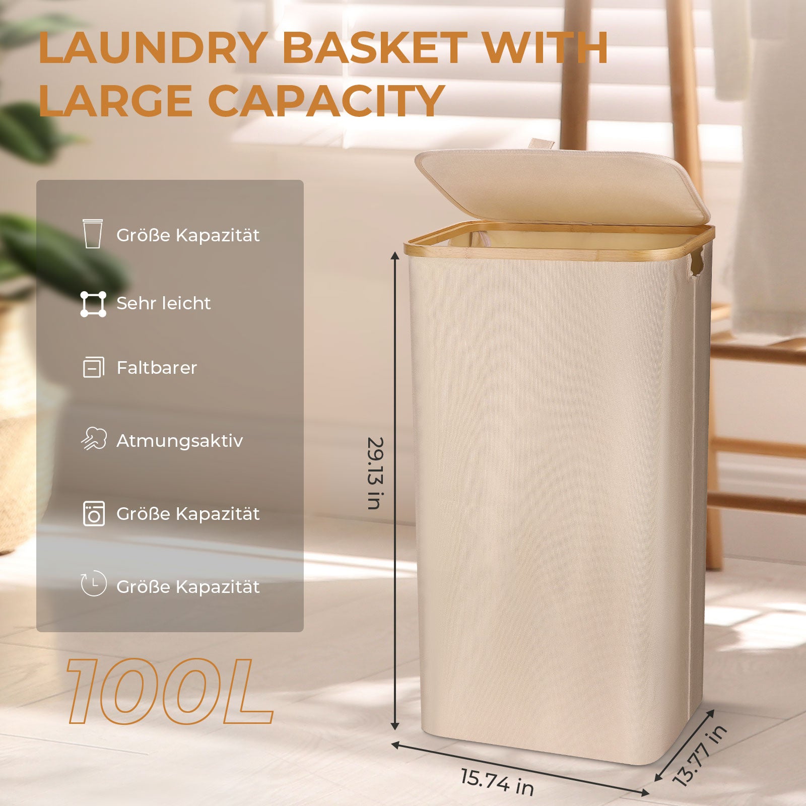 Collapsible Laundry Basket Large Laundry Hamper Washing wIth Laundry Bag  100L